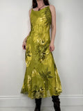green floral watercolour silk bias cut maxi dress