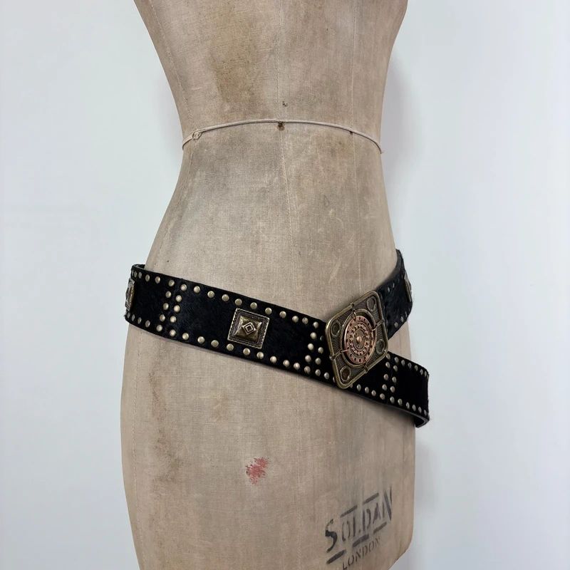 black cowhide studded western belt