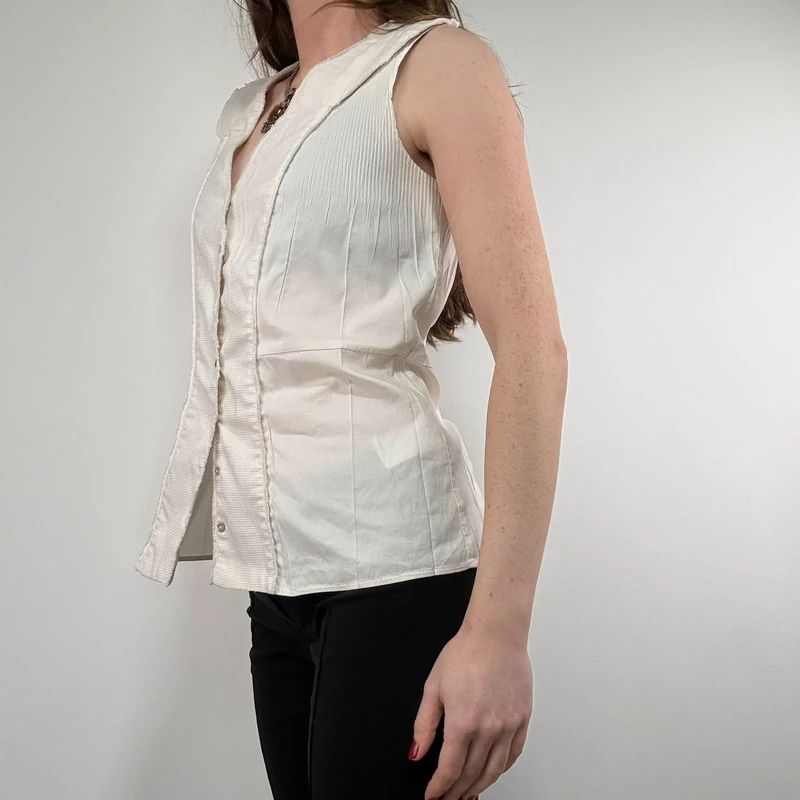 white cotton pleated blouse