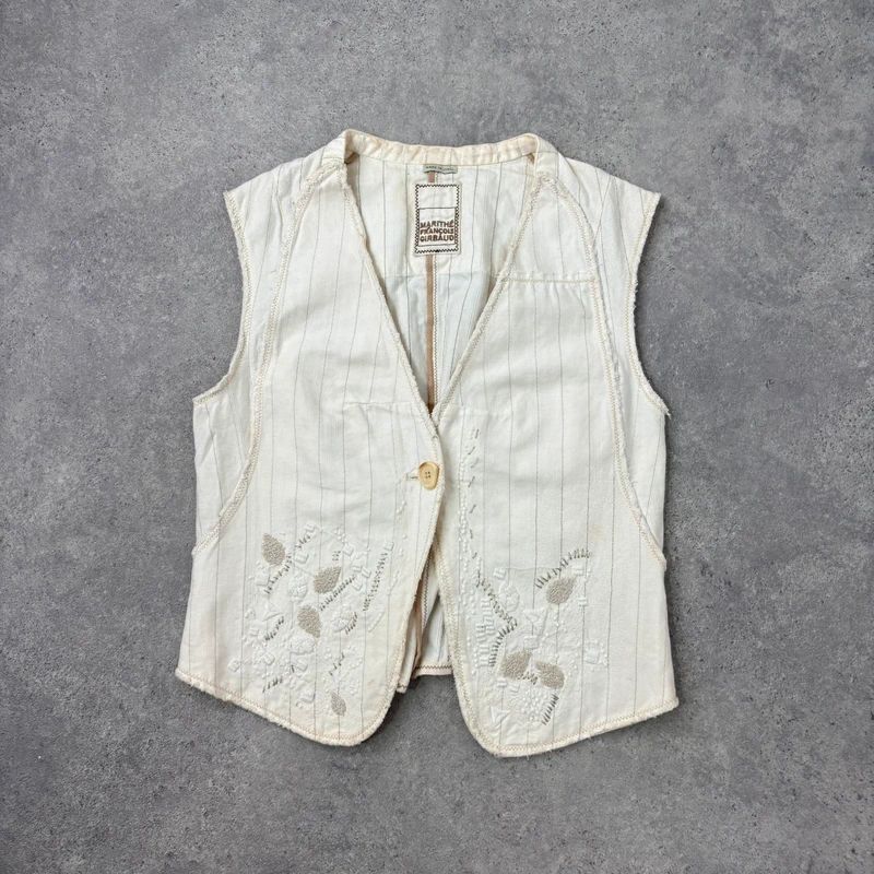 cream pinstripe Marithé + François Girbaud waistcoat vest