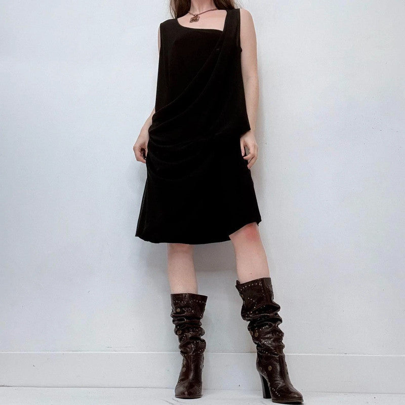 black draped asymmetric mini dress