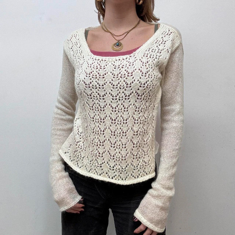 cream mohair sheer layered slouchy jumper