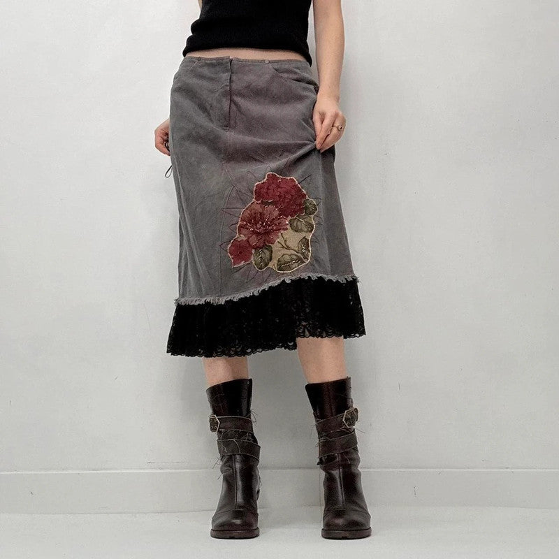 ebroidered lace midi skirt