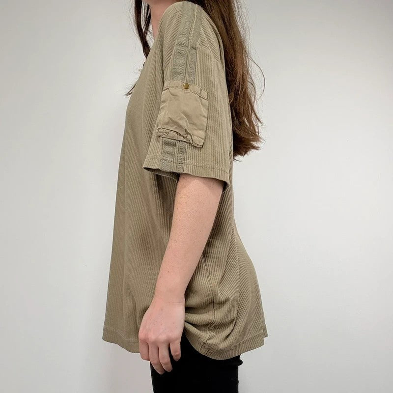 oversized khaki ribbed military t-shirt
