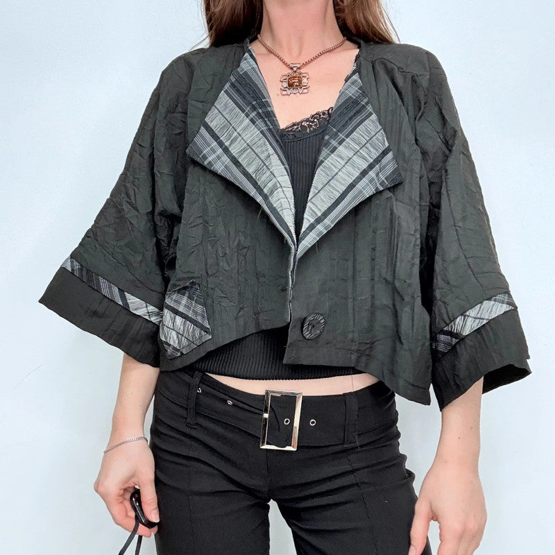 black crinkle slouchy wide sleeve jacket