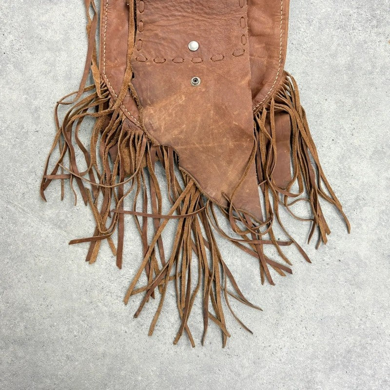 Vintage tan boho fringe satchel suede bag