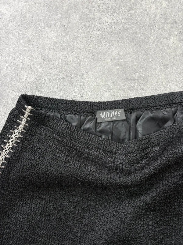 Black crinkle pleated cinched ruffle maxi skirt