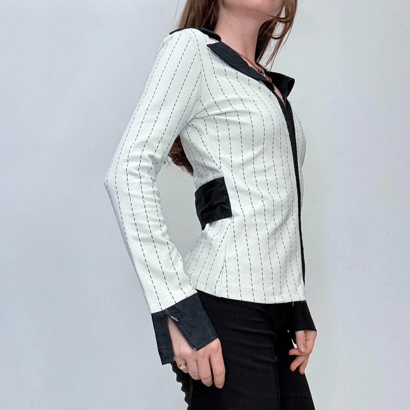 pinstripe officecore zipper flare shirt
