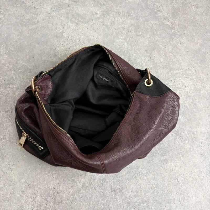 Leather slouchy zipper hobo shoulder bag