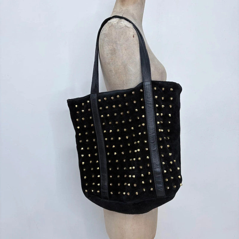 black suede studded hardware bag