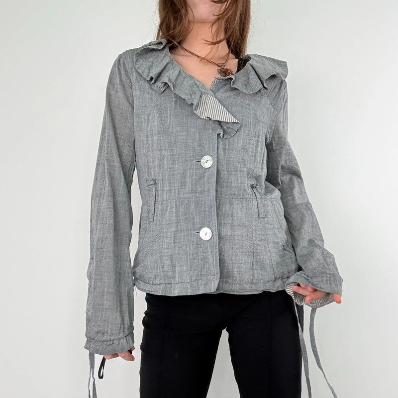 grey crinkle flared ruffle jacket