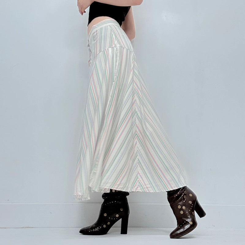 white flared pinstripe circle skirt