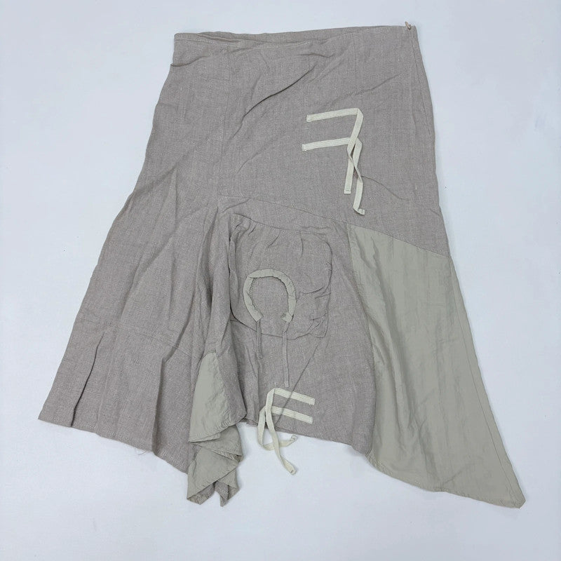 beige linen asymmetric panelled skirt