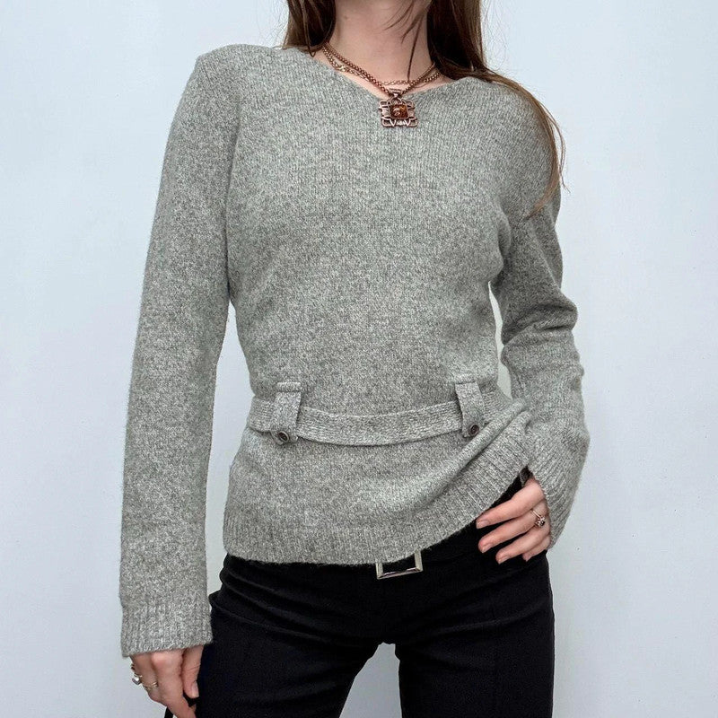 grey wool knit belted jumper