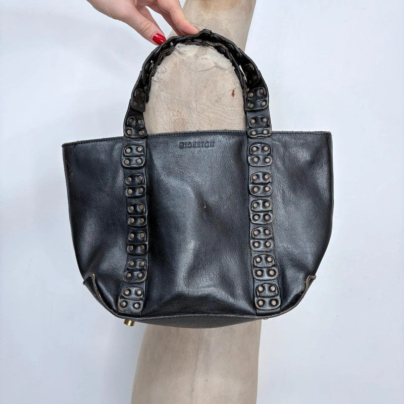 black leather studded eyelet bag