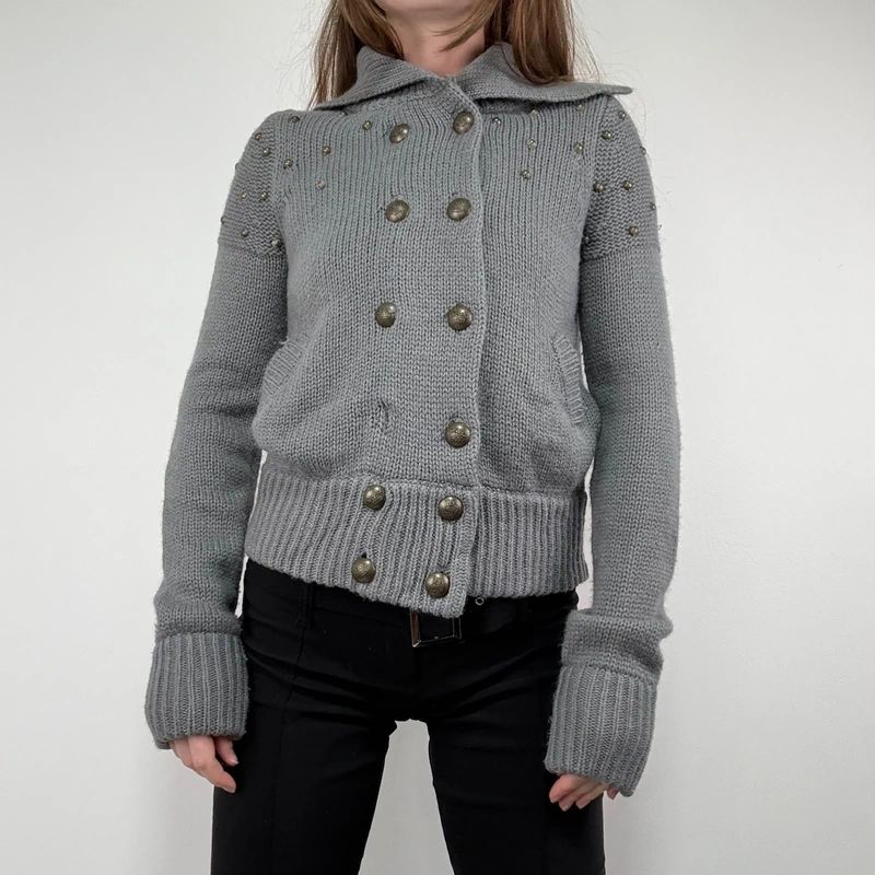 Grey knitted napoleonic cardigan