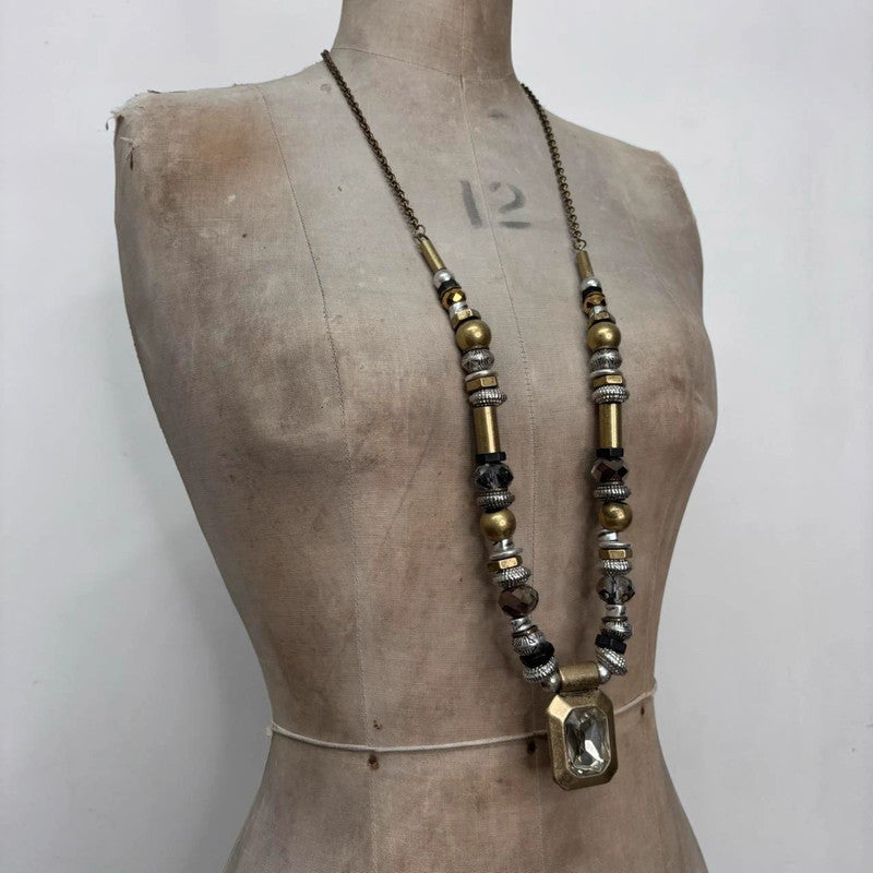 mixed metal beaded long necklace