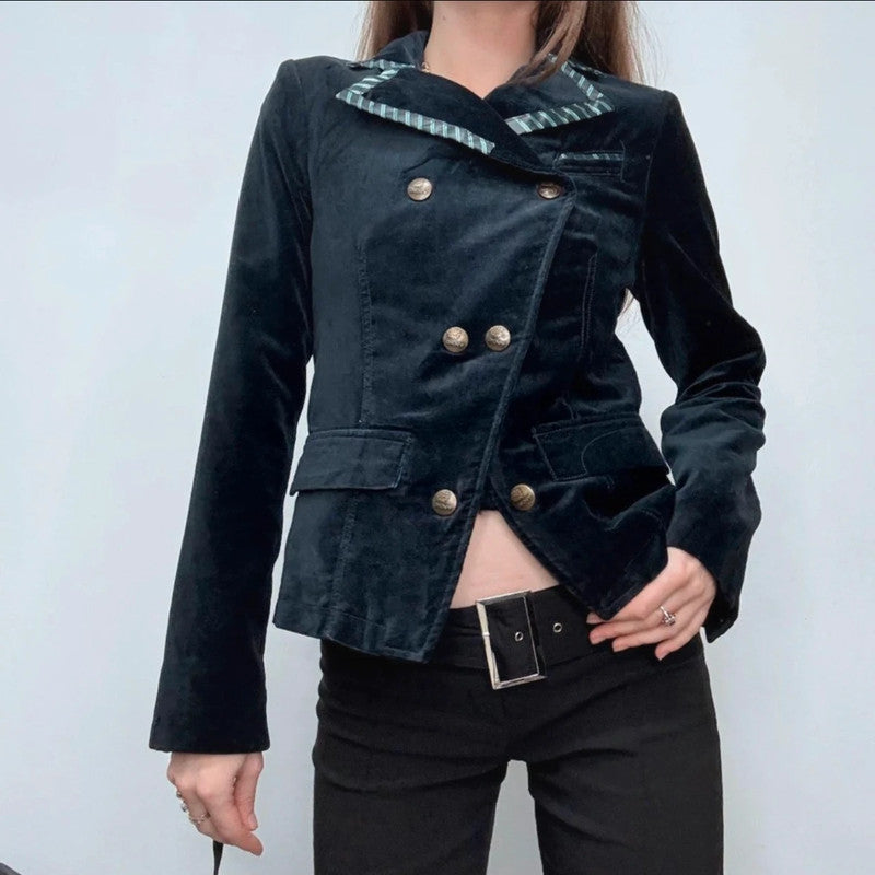 Asymmetric cropped flared military jacket