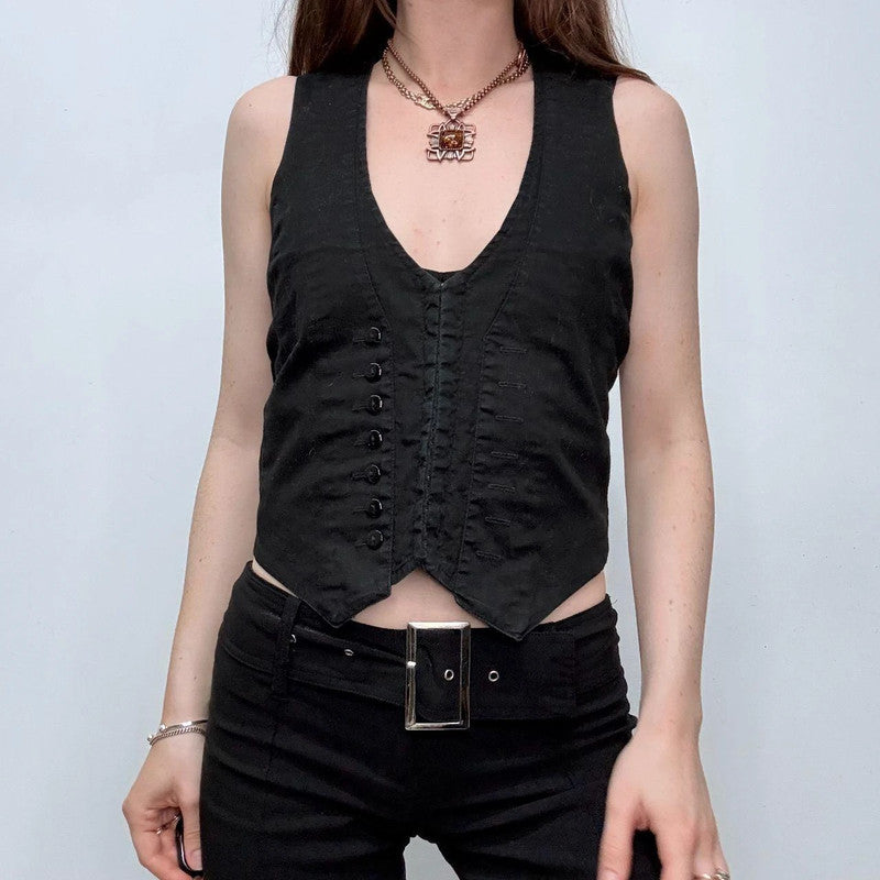 black fitted button corset waistcoat