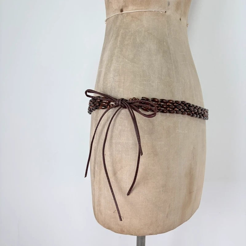 Brown beaded waist chain belt