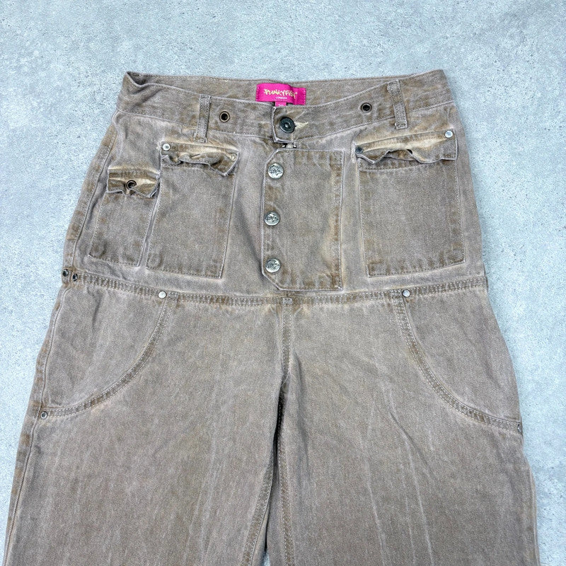 drop waist brown denim utility belted jeans