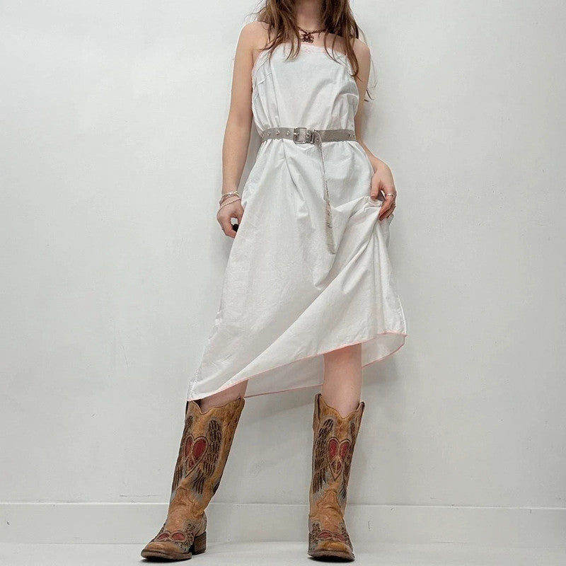 white linen embroidered midi dress