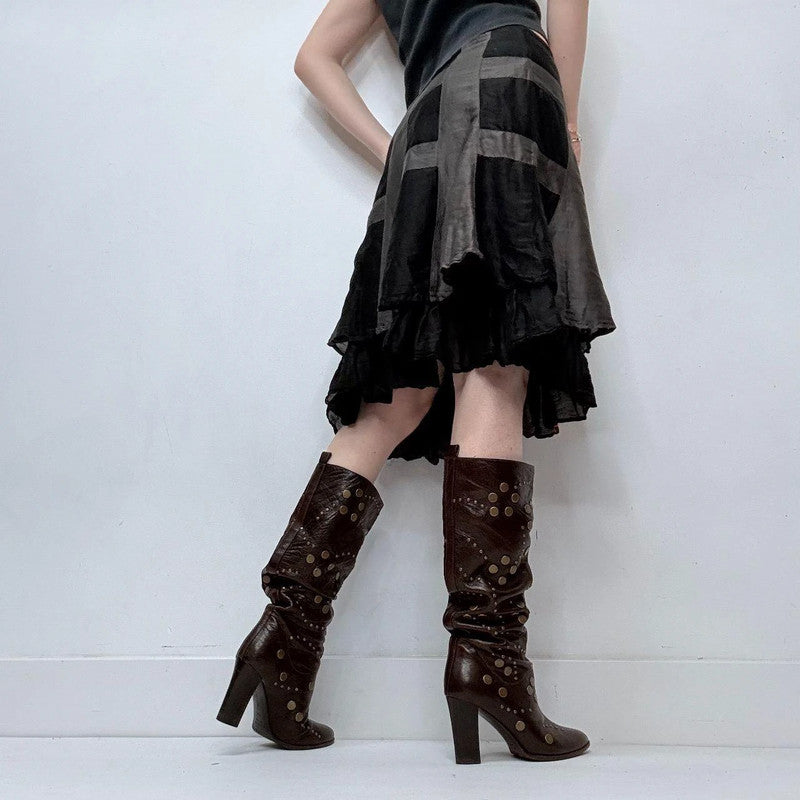 black layered flared ruffle silk skirt