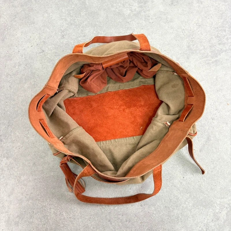 Slouchy oversized leather and canvas shoulder bag