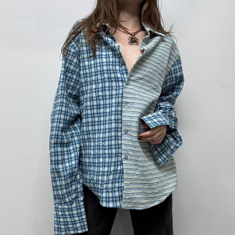 pinstripe crinkle oversized shirt