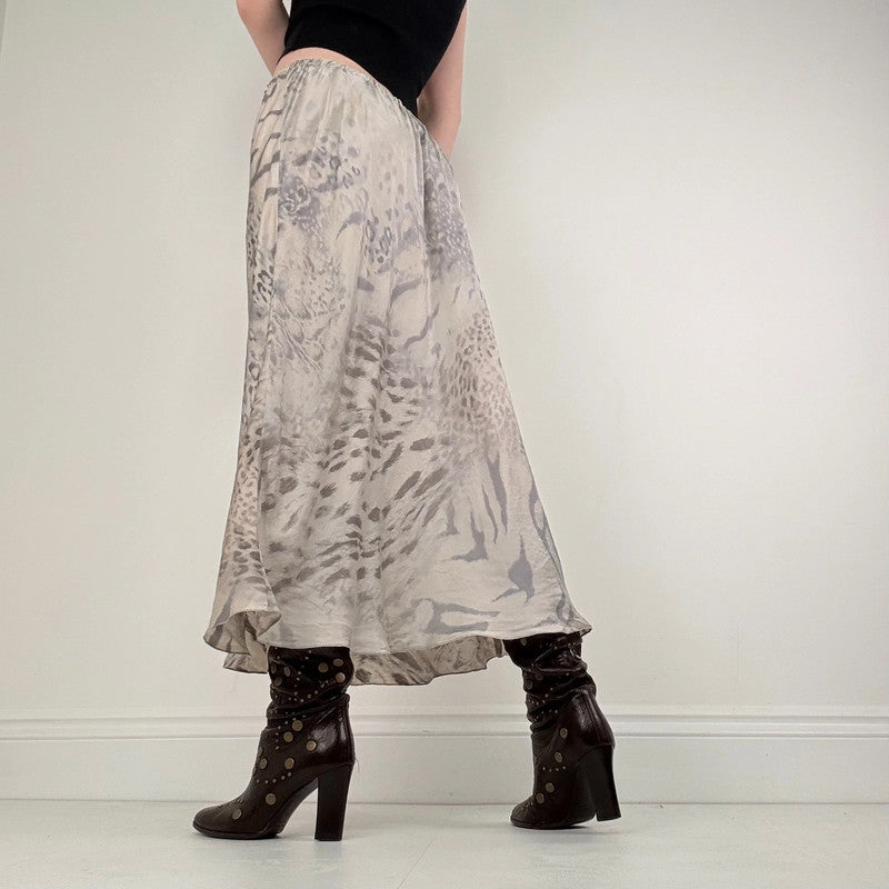 cream silk distressed bias cut maxi skirt
