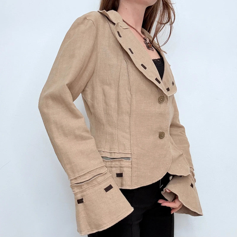 brown flared woven stitch jacket