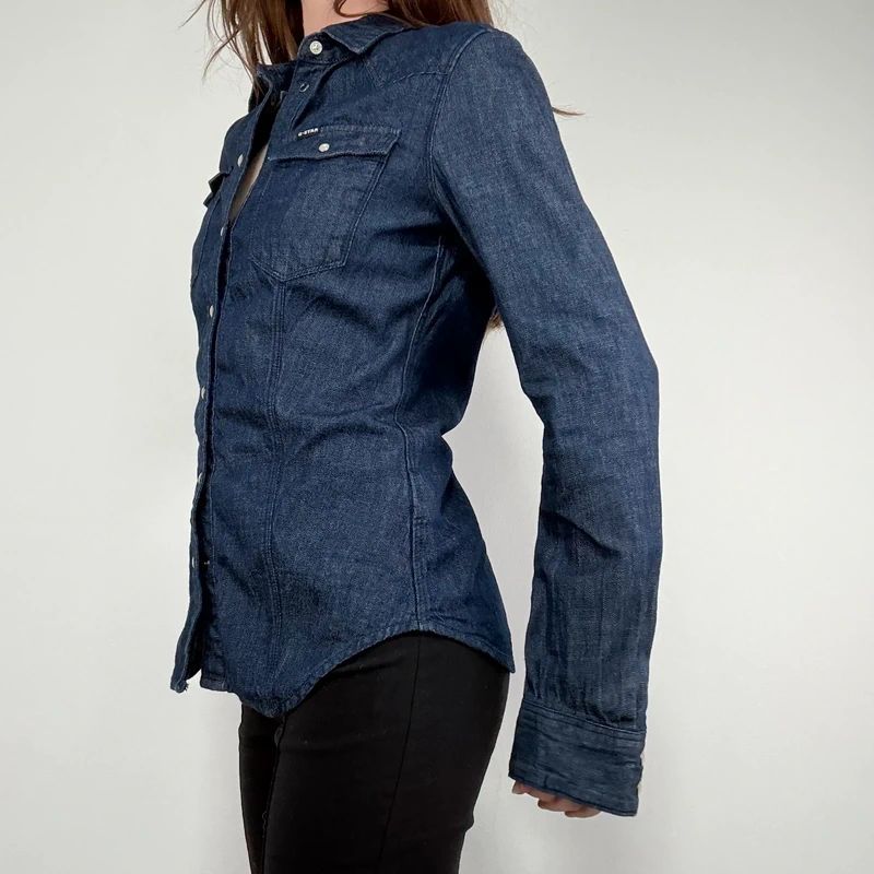 G-star raw dark denim gathered fitted shirt
