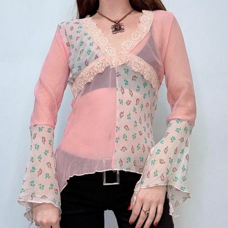 pastel pink flutter flared boho hippie shirt