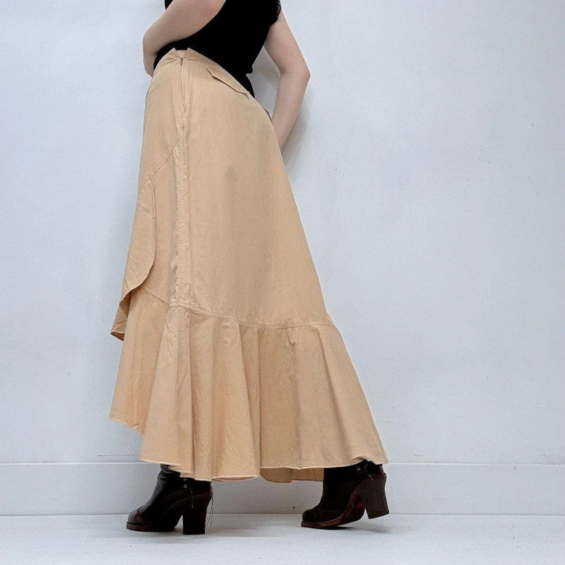 tan ruffle asymmetric boho skirt