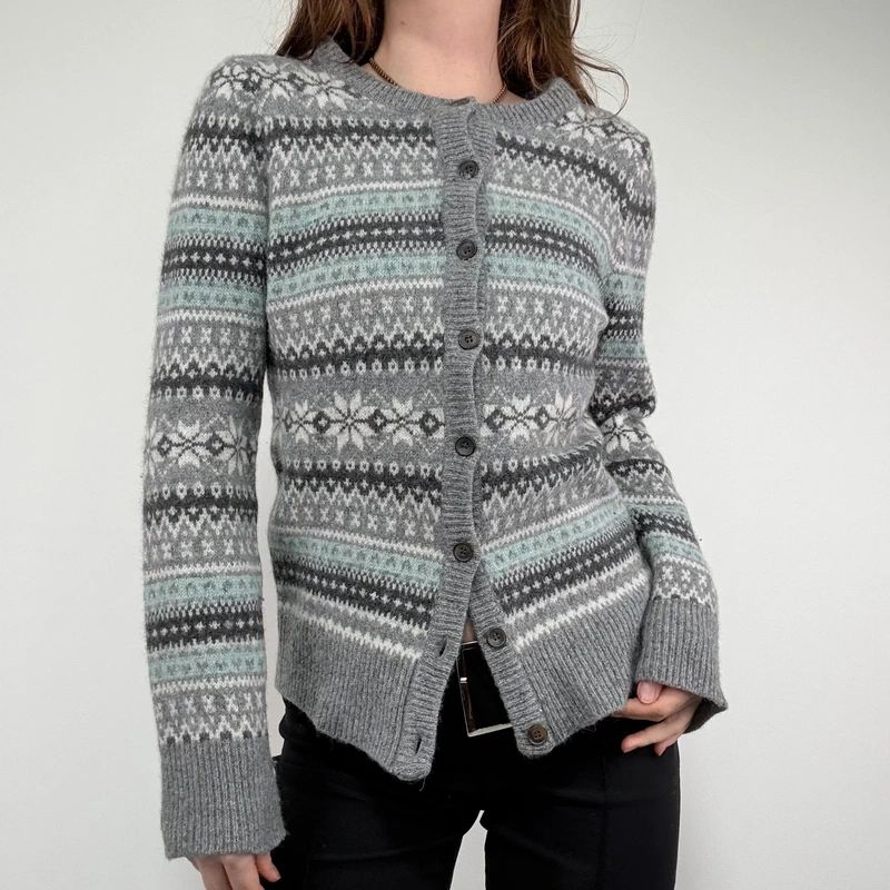 grey wool knitted fairisle cardigan