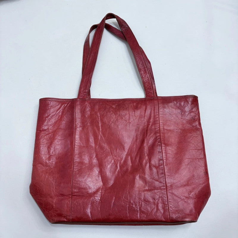 red leather tote bag