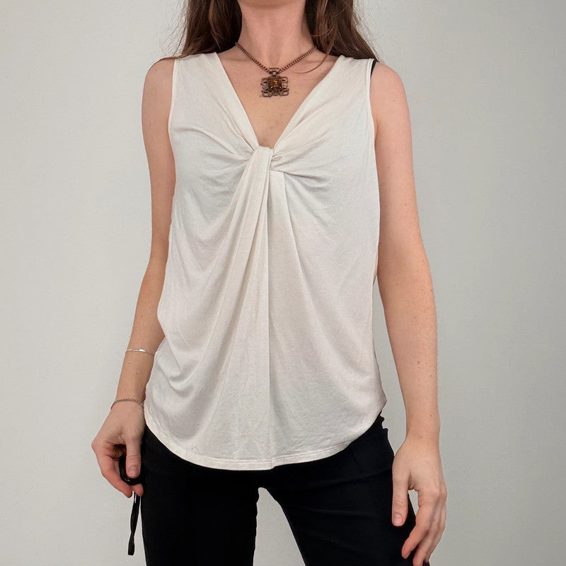 cream gathered slouchy drape vest