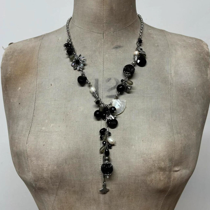 layered chain beaded charm necklace