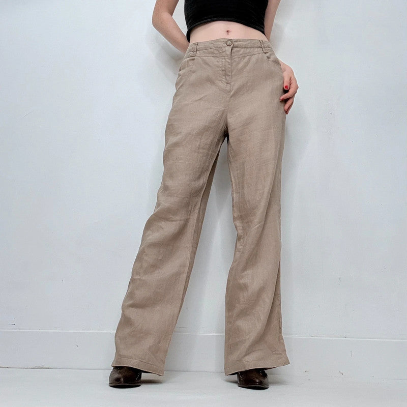 tan linen corset side lace up trousers