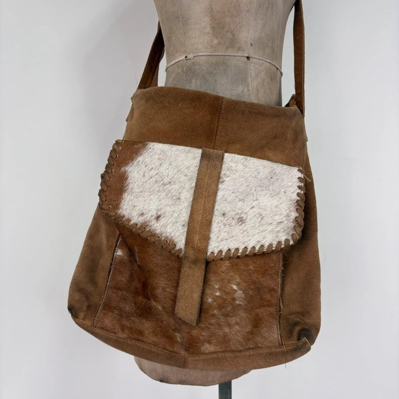 tan leather cowhide pony hair bag