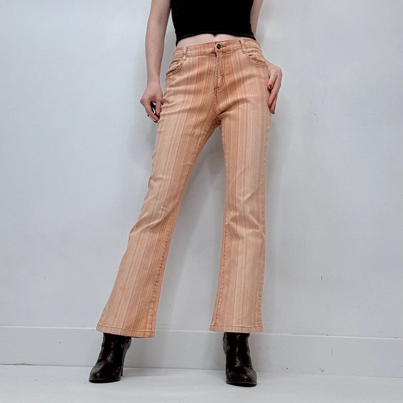 distressed 70s style pinstripe bootcut jeans