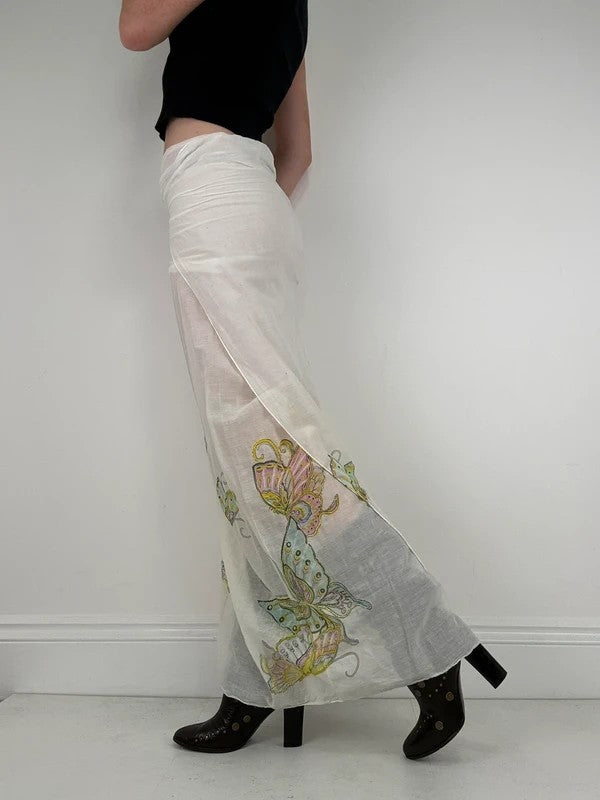 White cotton sheer butterfly summer maxi cover-up