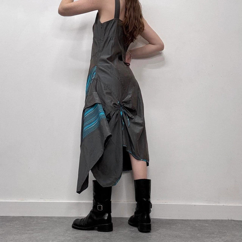 pinstripe nylon asymmetric maxi dress