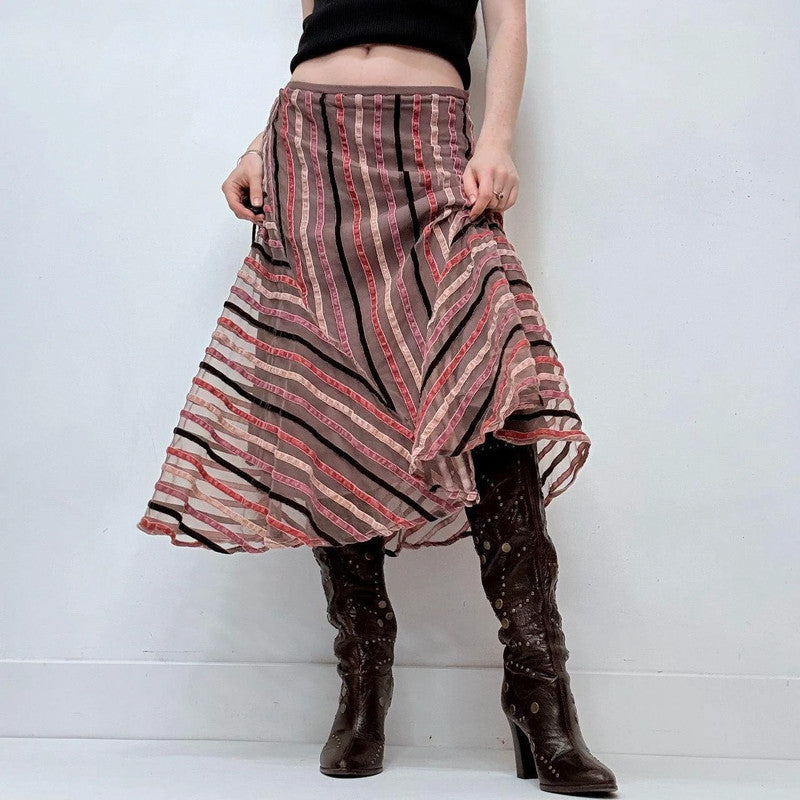 ribbon detailed pinstripe midi skirt