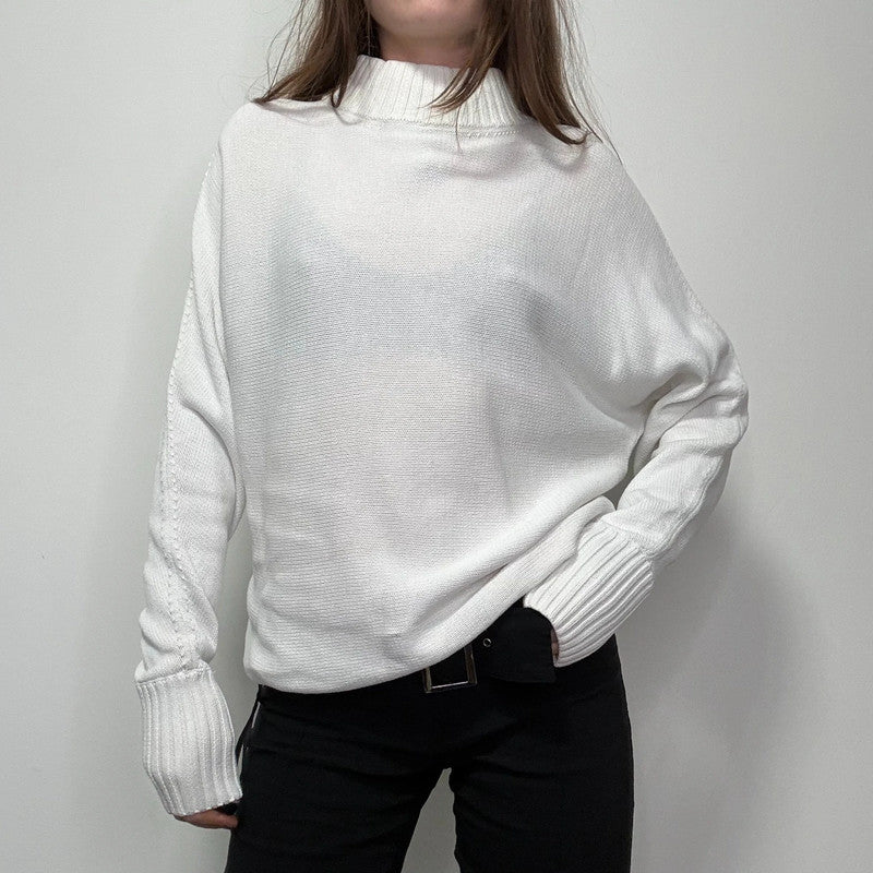 white batwing slouchy cotton knitted jumper