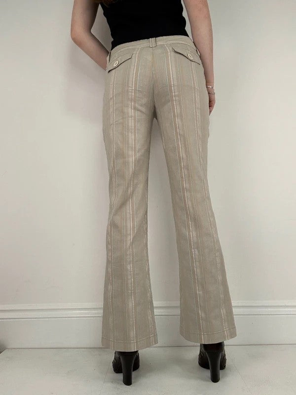 Pinstripe cream cargo flare vintage trousers