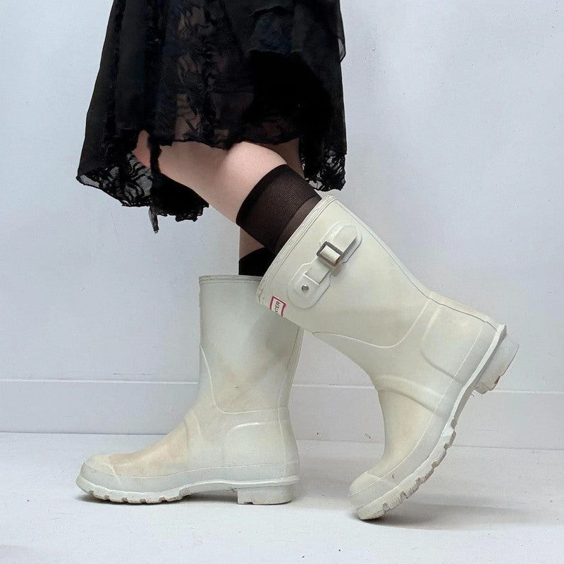 white mid calf hunter boots