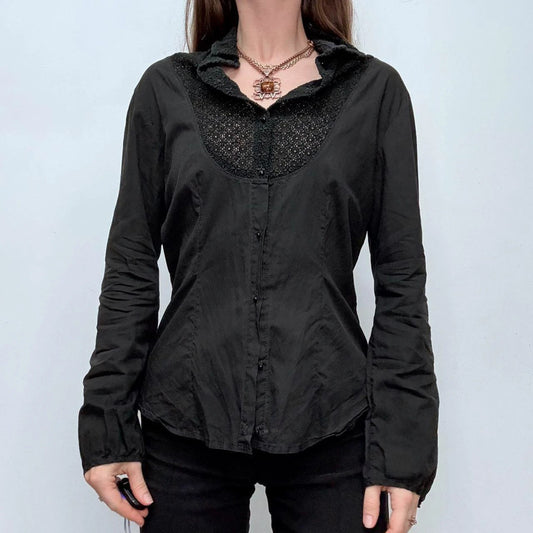 black flared lace shirt