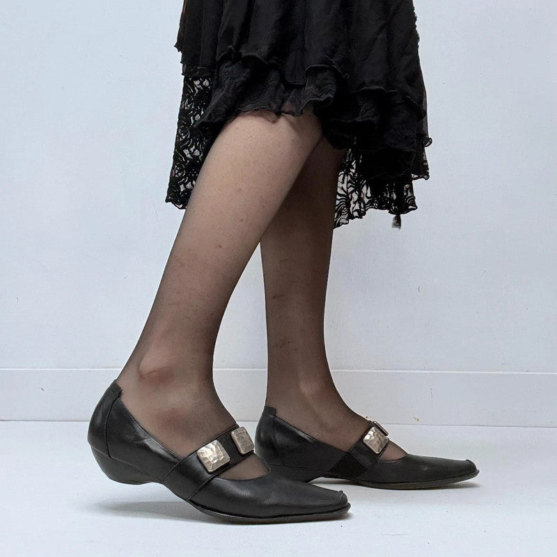 black pointed studded ballet flats