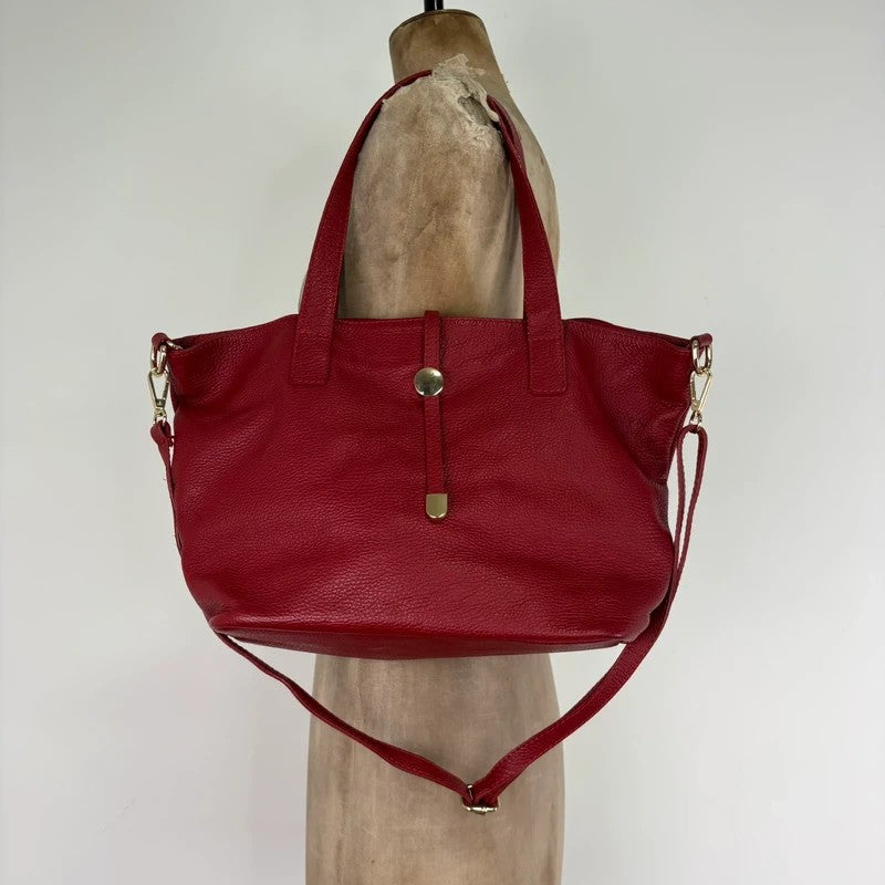 Italian leather red handbag with chic gold hardware